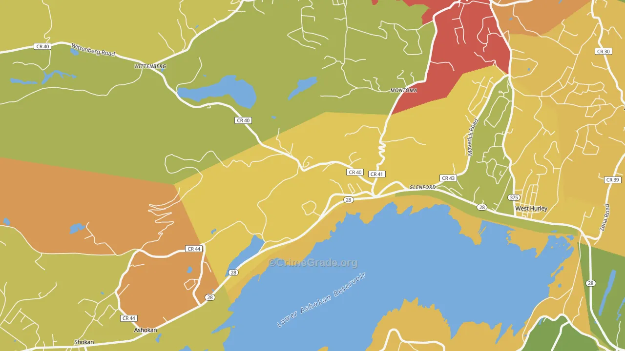Glenford, NY Map of Robbery Rates