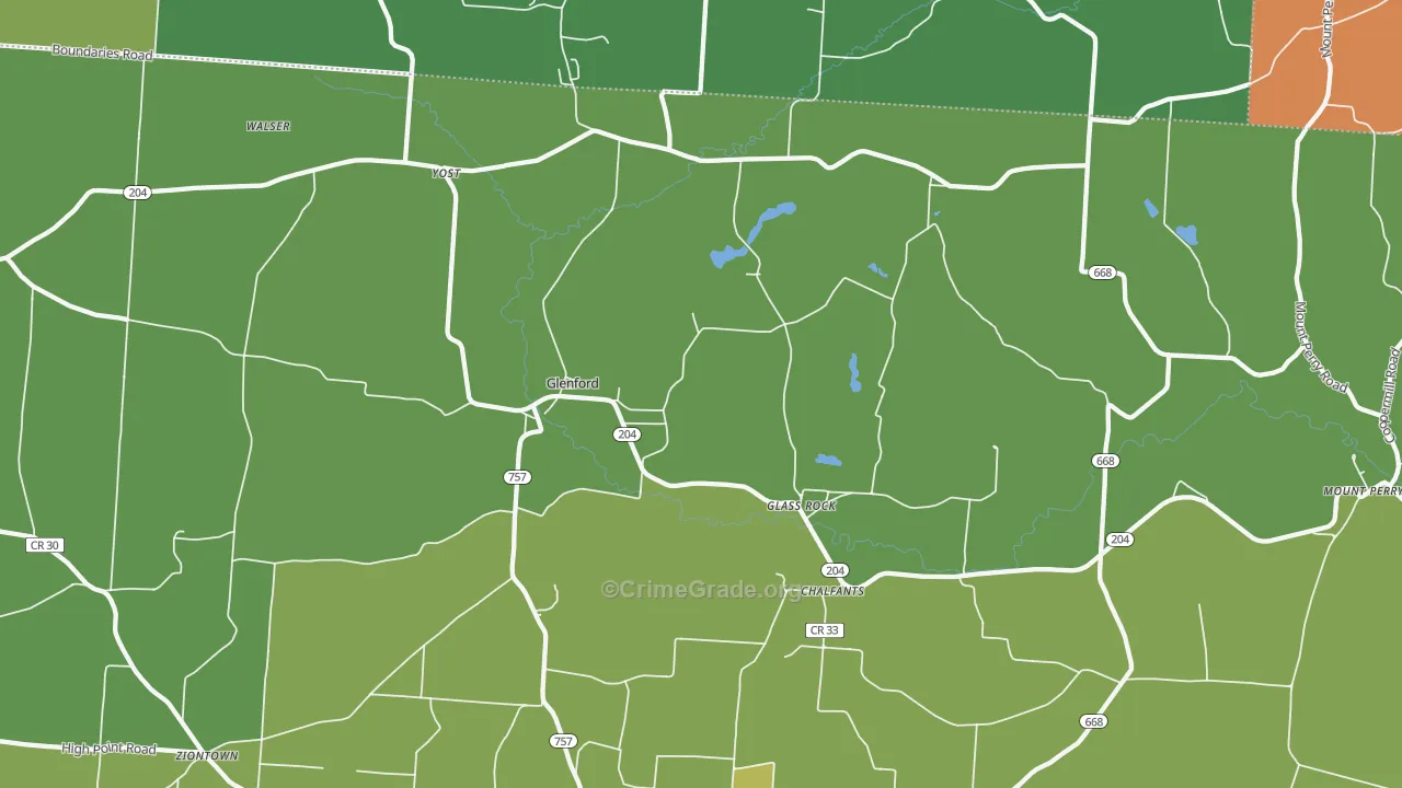 Glenford, OH Map of Robbery Rates