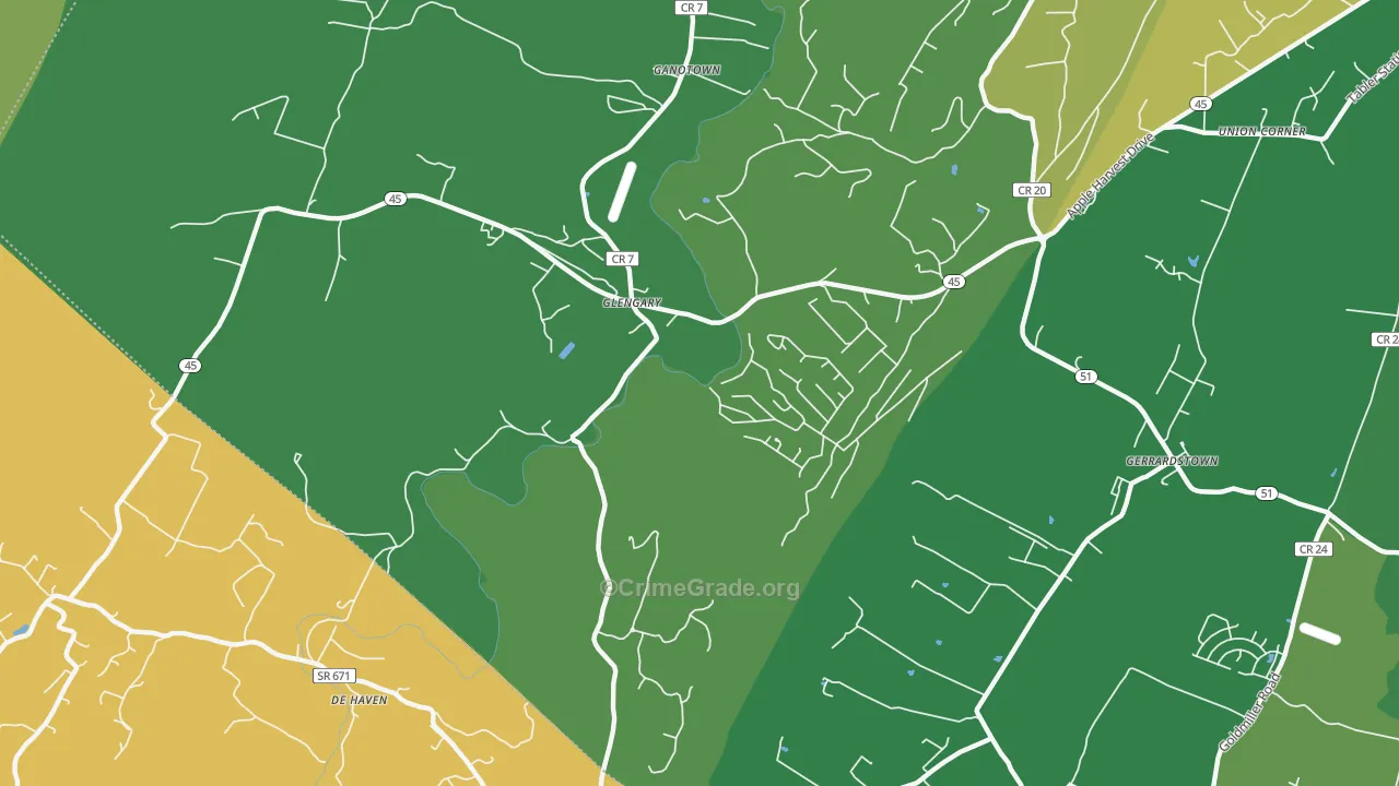 Glengary, WV Map of Robbery Rates