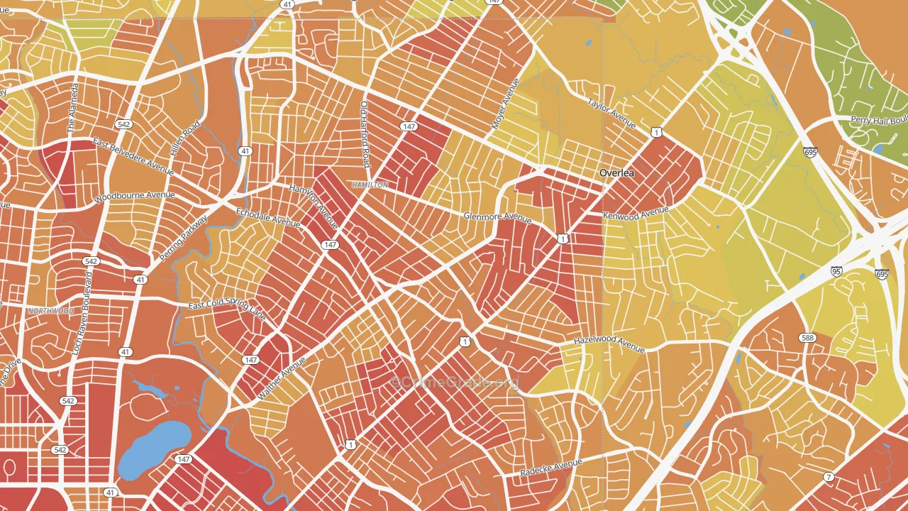 Glenham-Belhar, Baltimore, MD Map of Robbery Rates