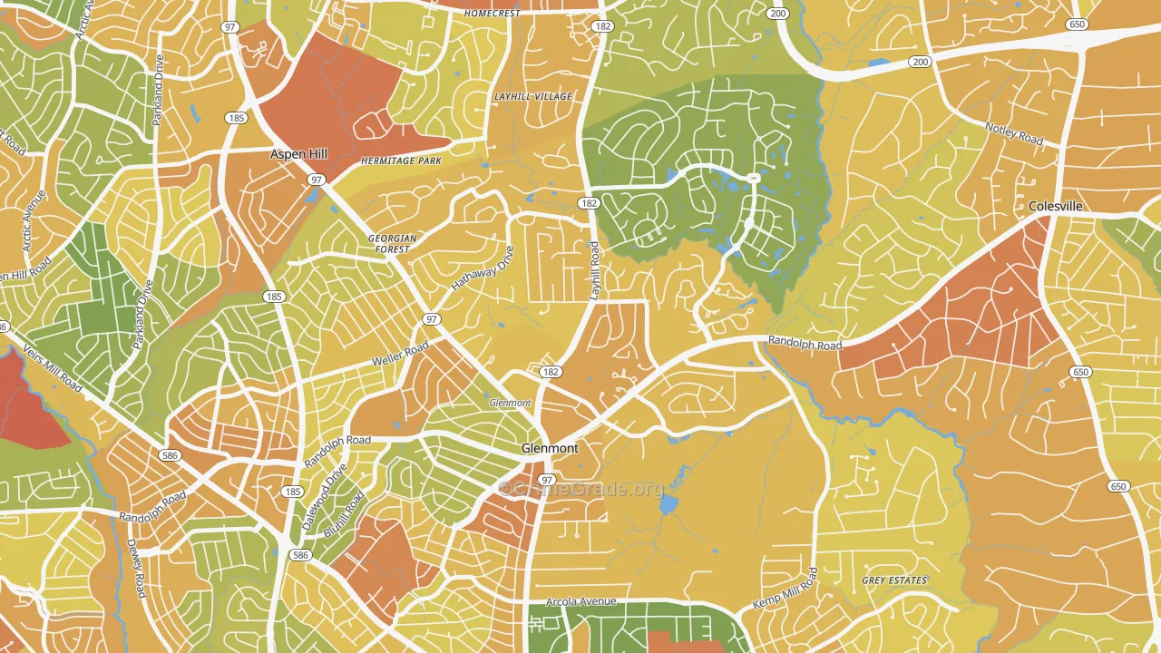 Glenmont, MD Map of Robbery Rates