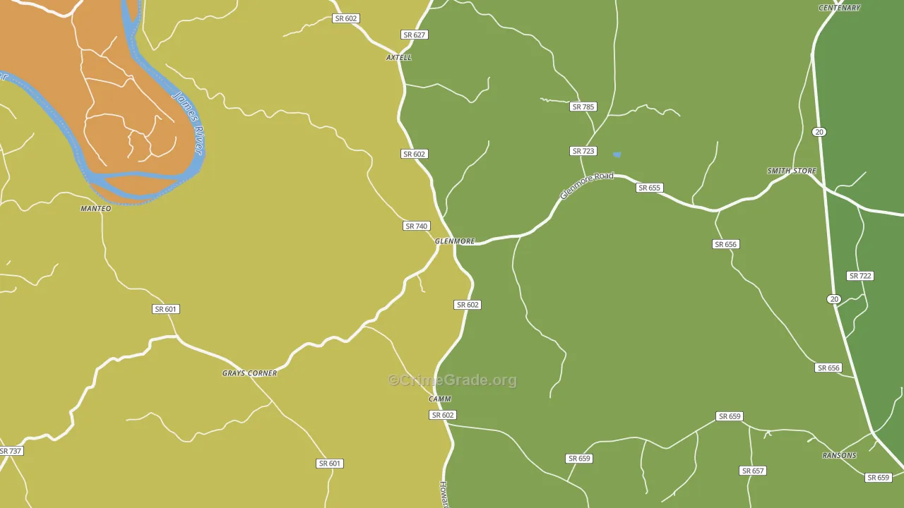 Glenmore, VA Map of Robbery Rates