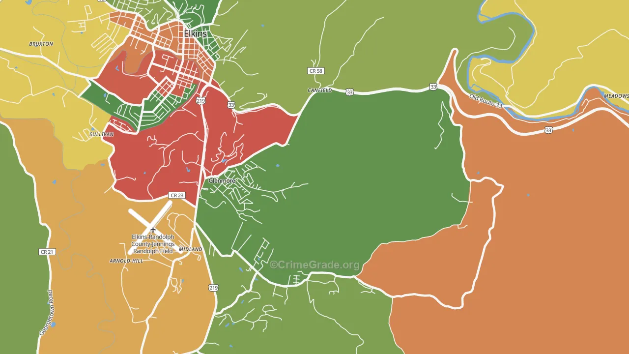 Glenmore, WV Map of Robbery Rates