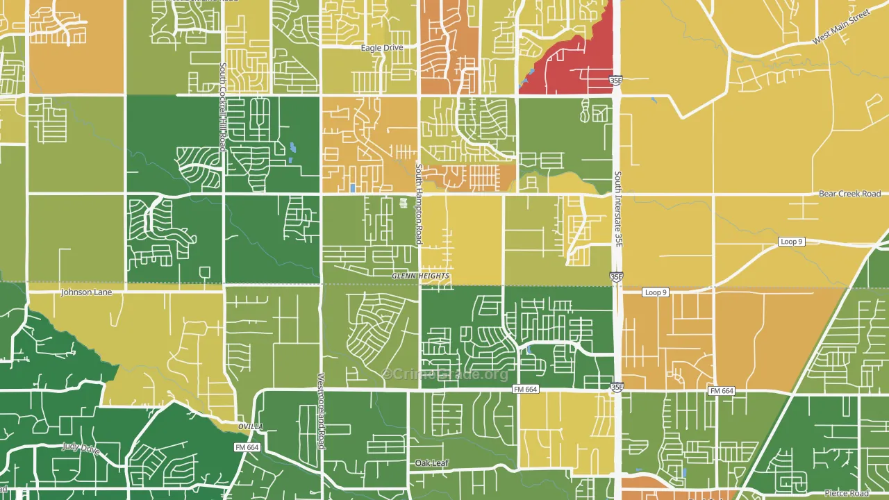 Glenn Heights, TX Map of Robbery Rates