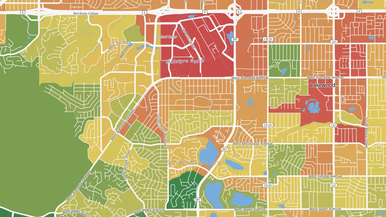 Glennon Heights, Lakewood, CO Map of Robbery Rates