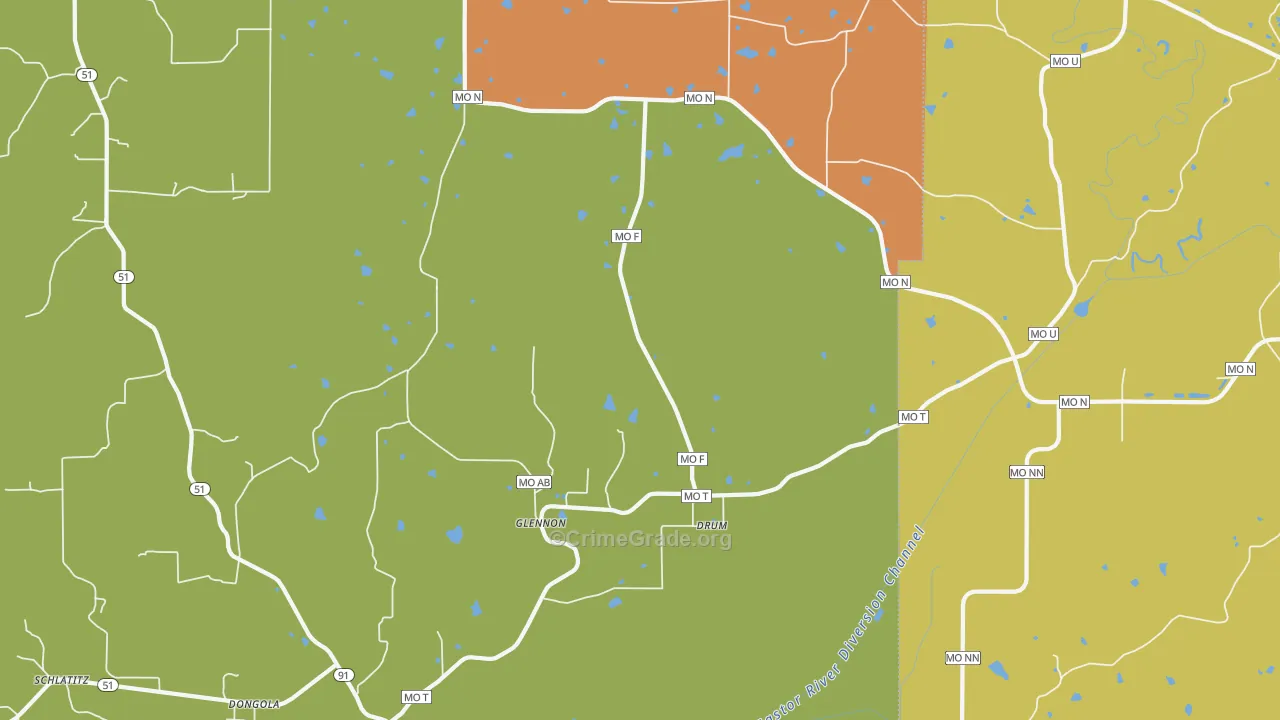 Glennon, MO Map of Robbery Rates