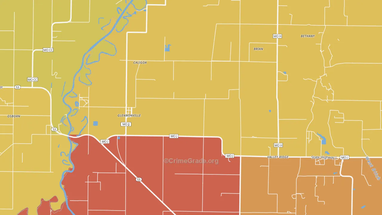 Glennonville, MO Map of Robbery Rates