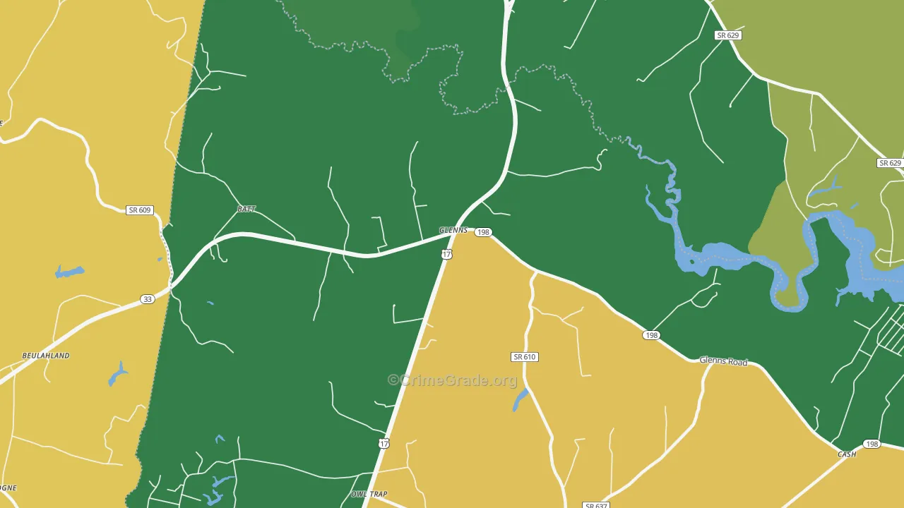 Glenns, VA Map of Robbery Rates