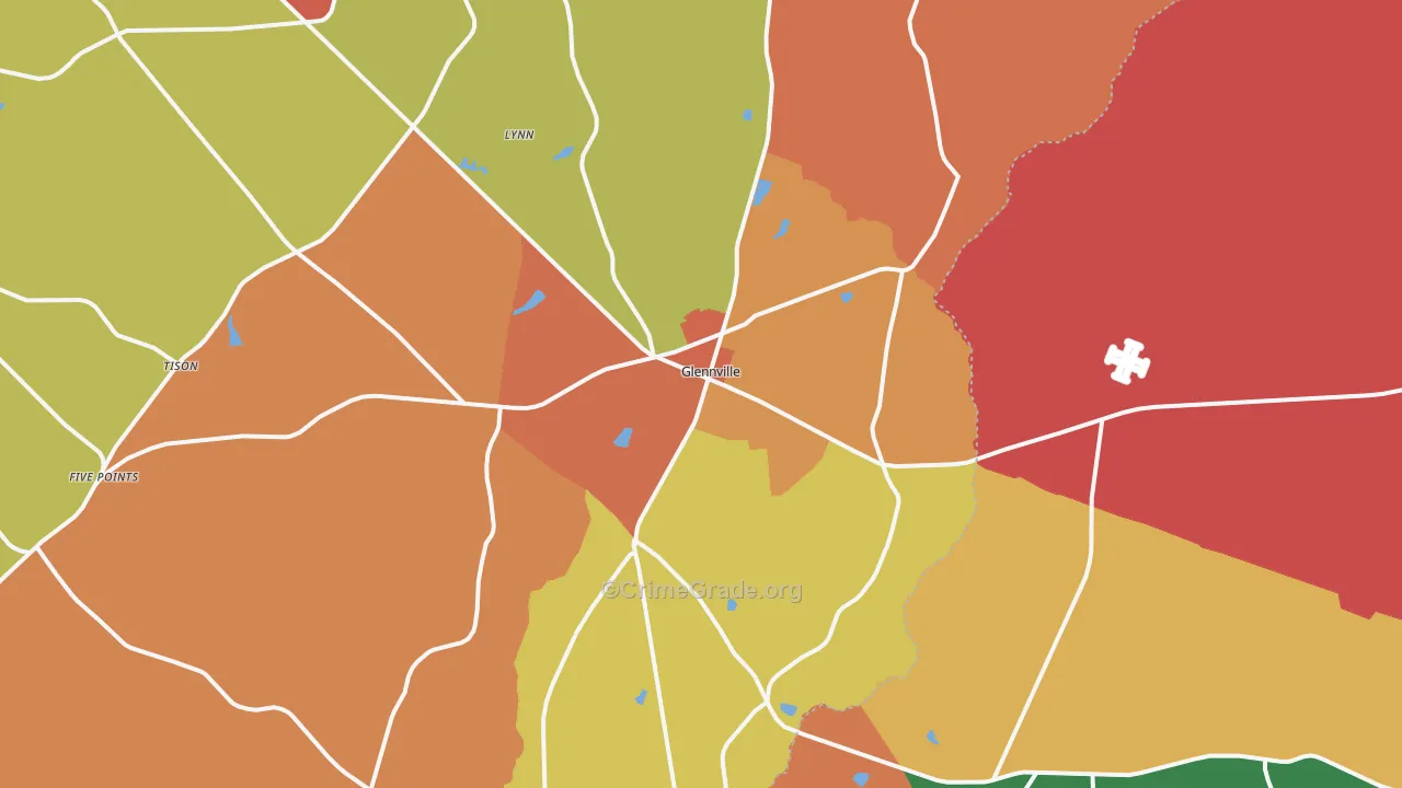 Glennville, GA Map of Robbery Rates
