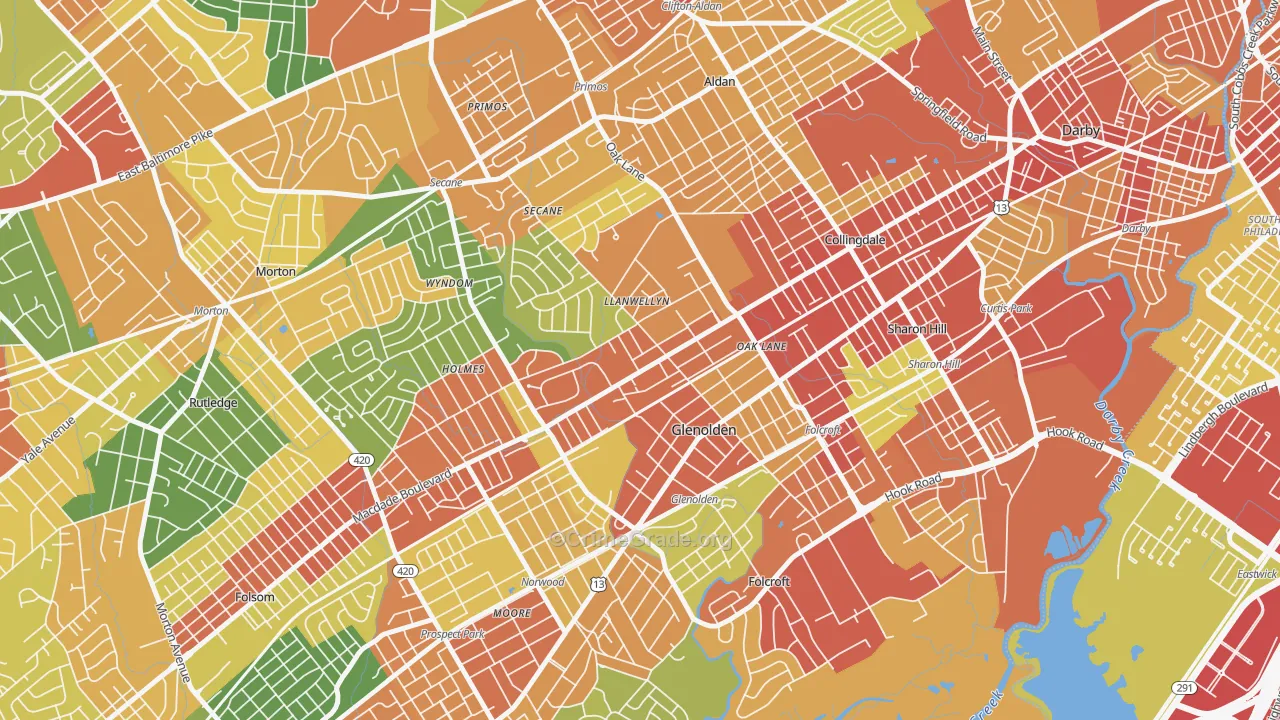 Glenolden, PA Map of Robbery Rates