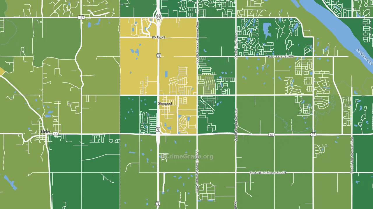 Glenpool, OK Map of Robbery Rates
