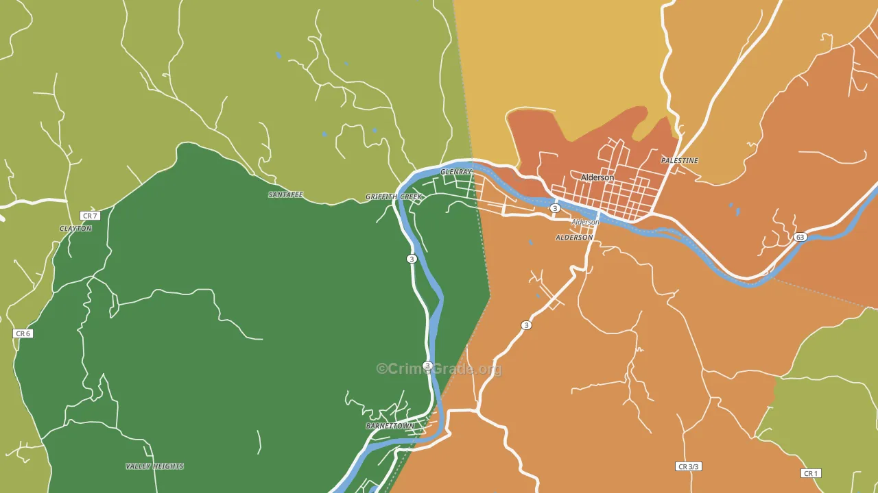Glenray, WV Map of Robbery Rates
