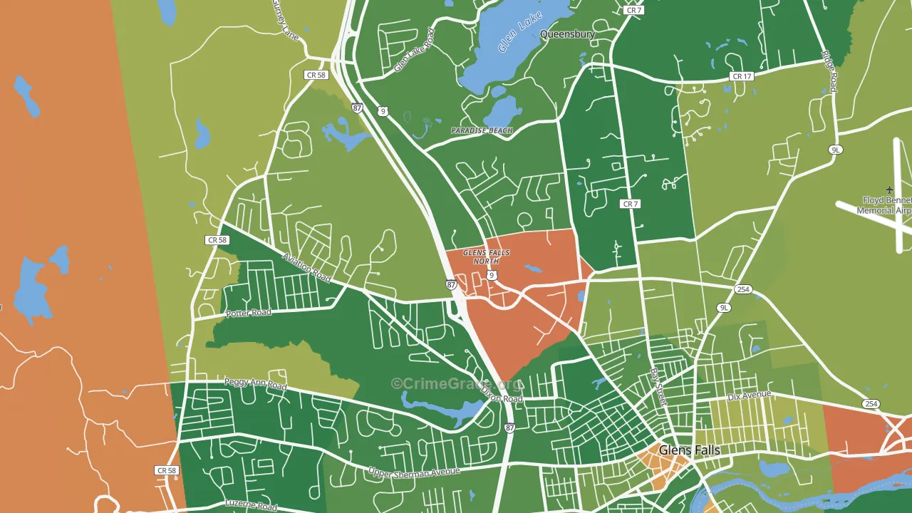 Glens Falls North, NY Map of Robbery Rates