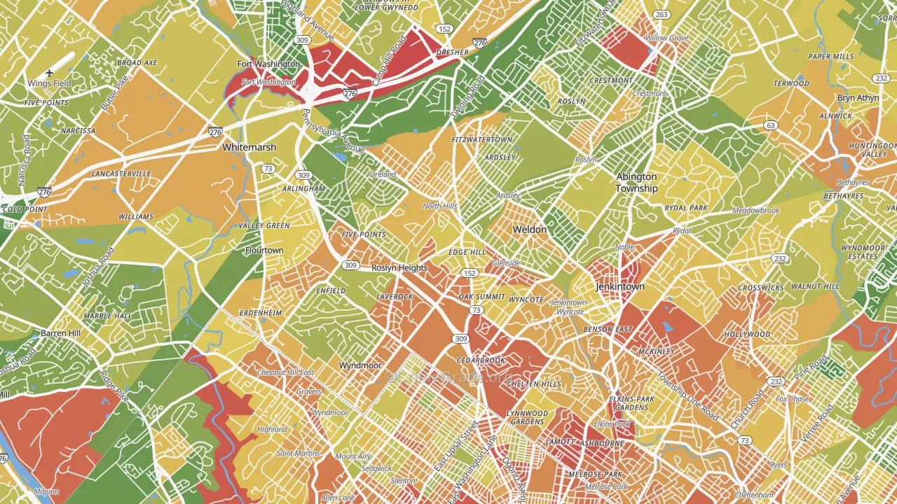 Glenside, PA Map of Robbery Rates