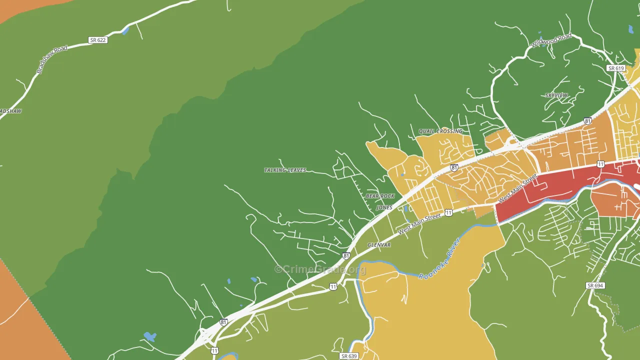 Glenvar, VA Map of Robbery Rates