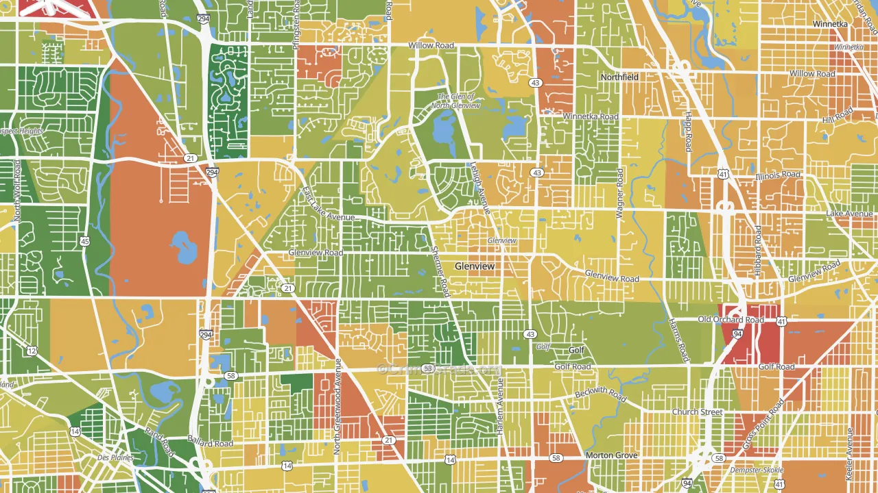 Glenview, IL Map of Robbery Rates