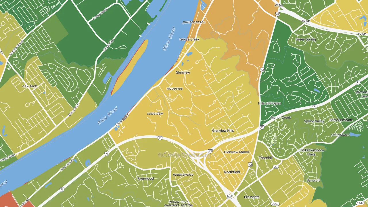 Glenview, KY Map of Robbery Rates