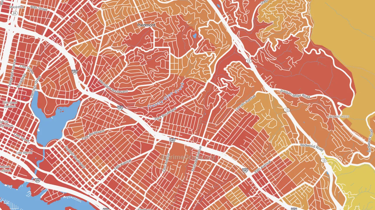 Glenview, Oakland, CA Map of Robbery Rates