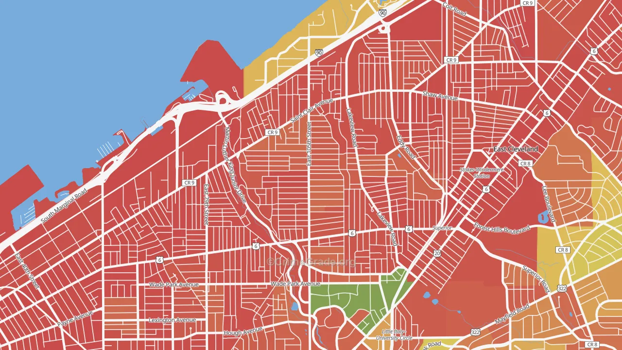 Glenville, Cleveland, OH Map of Robbery Rates