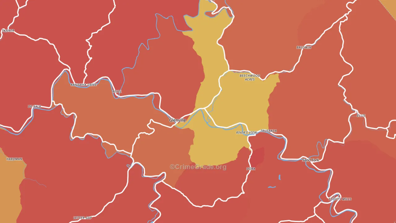 Glenville, WV Map of Robbery Rates