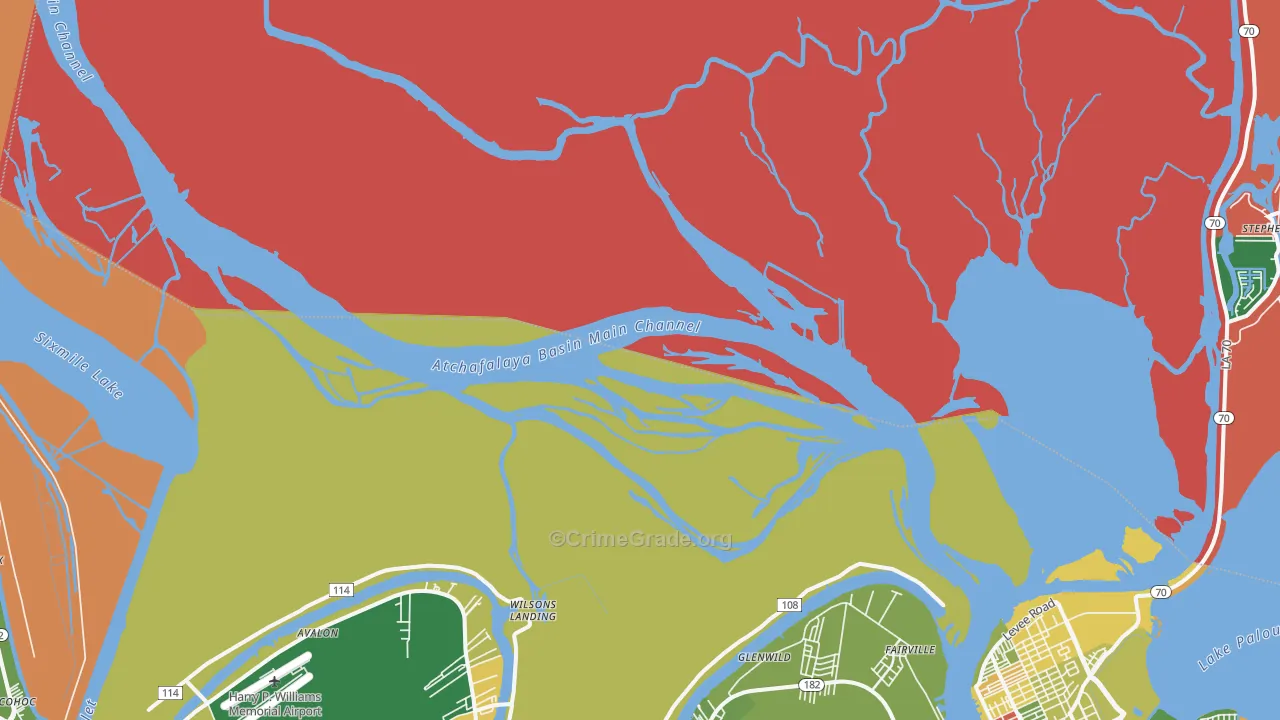 Glenwild, LA Map of Robbery Rates