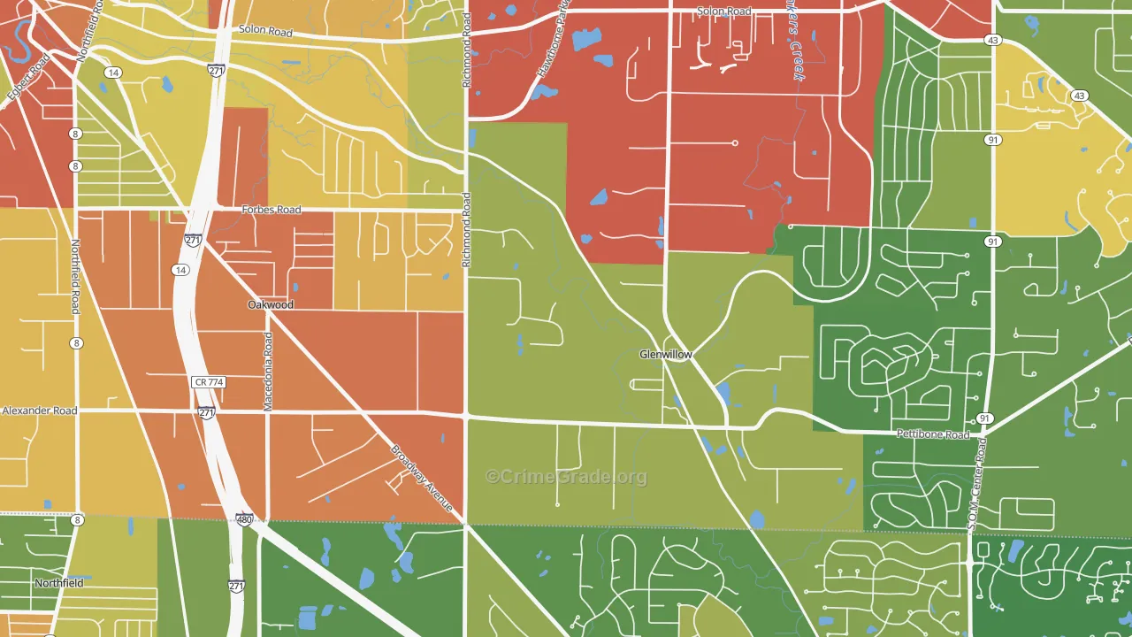 Glenwillow, OH Map of Robbery Rates