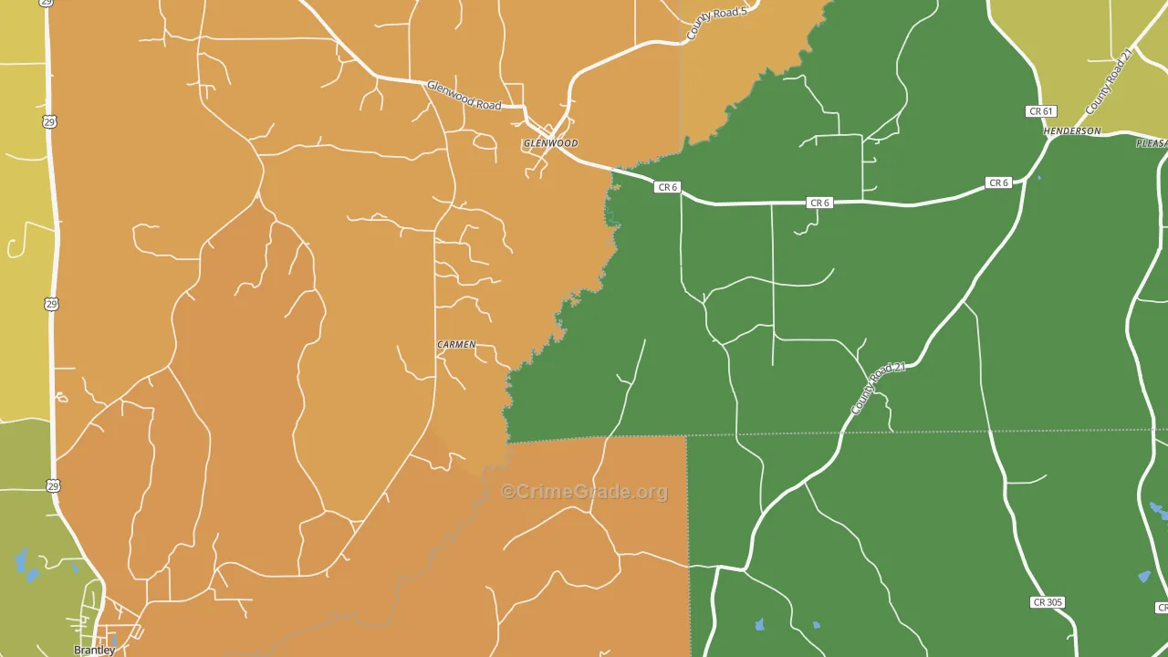 Glenwood, AL Map of Robbery Rates