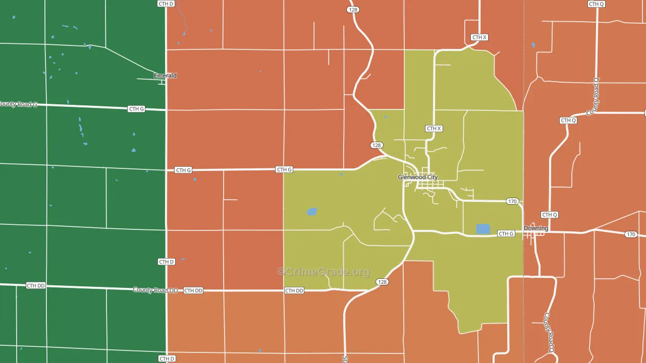 Glenwood City, WI Map of Robbery Rates