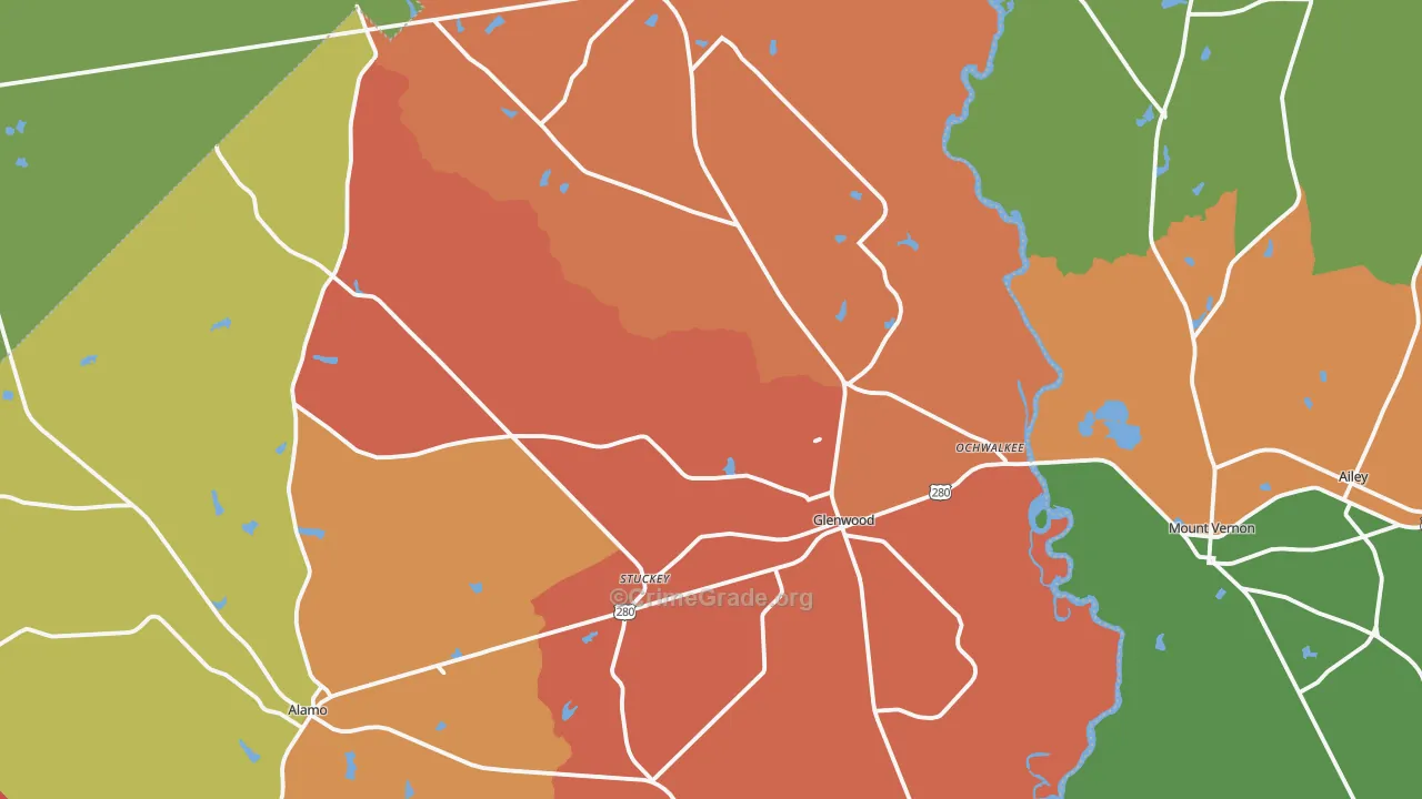 Glenwood, GA Map of Robbery Rates