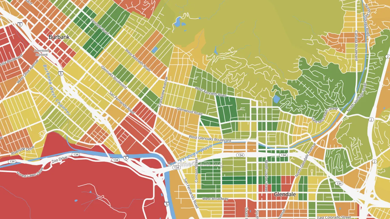 Glenwood, Glendale, CA Map of Robbery Rates