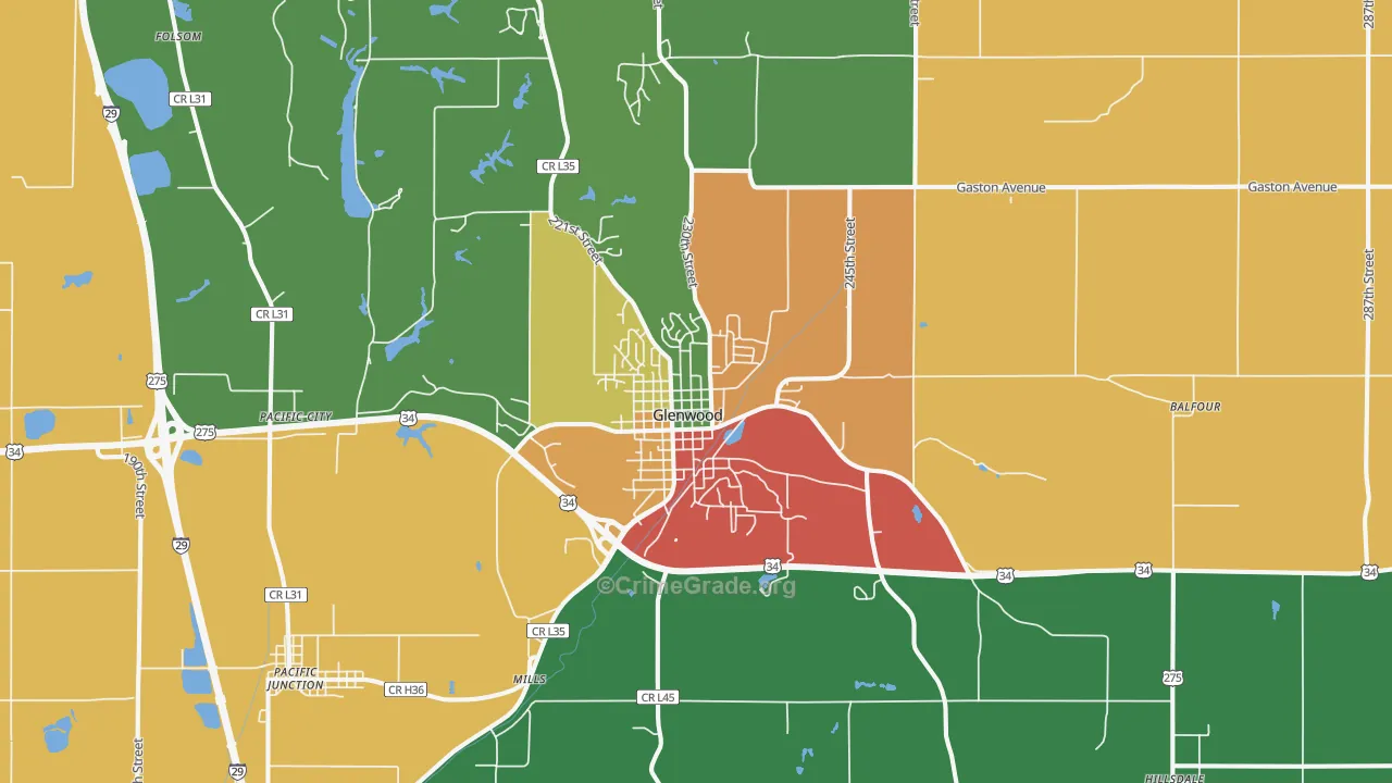 Glenwood, IA Map of Robbery Rates