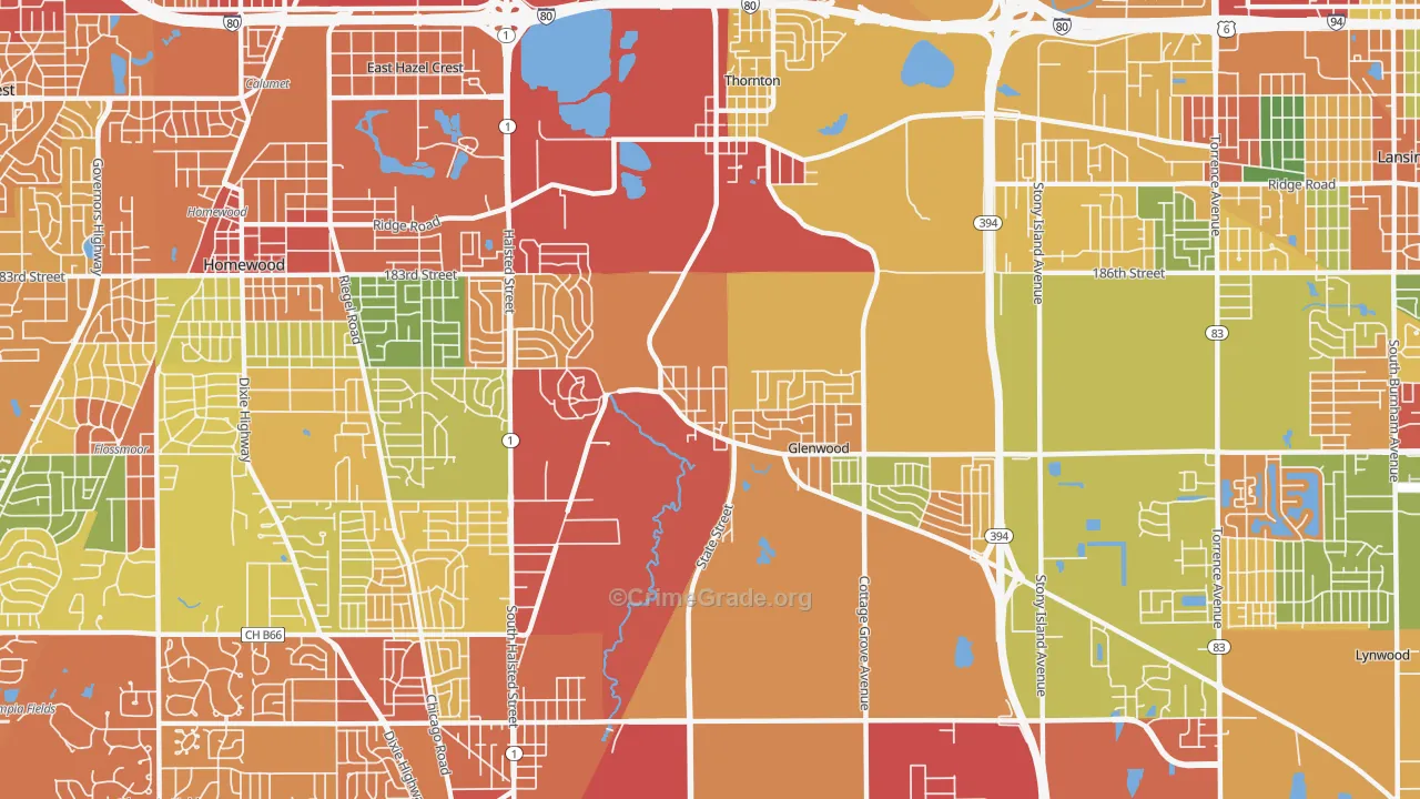 Glenwood, IL Map of Robbery Rates