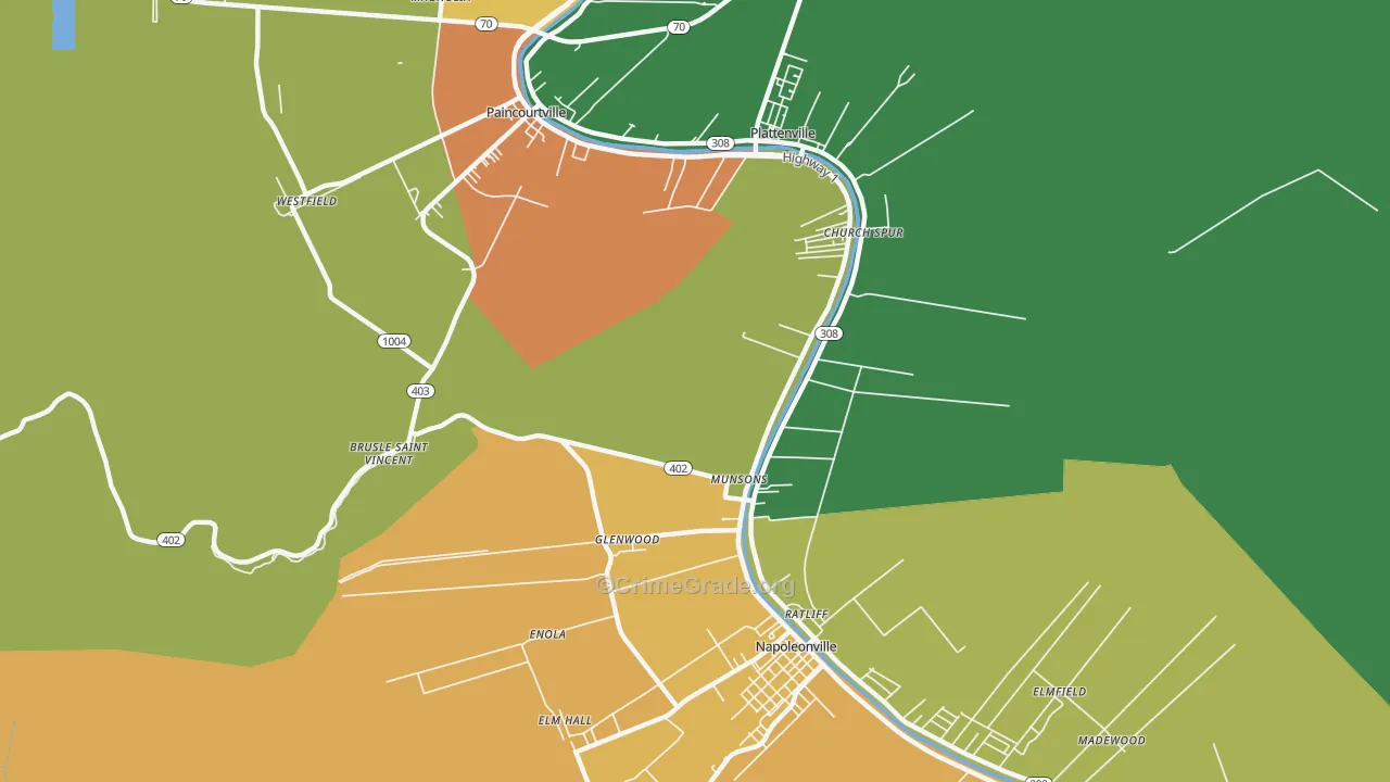 Glenwood, LA Map of Robbery Rates
