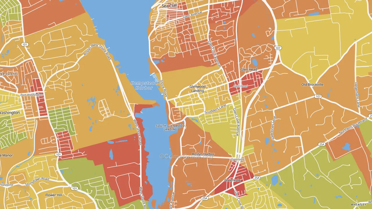 Glenwood Landing, NY Map of Robbery Rates
