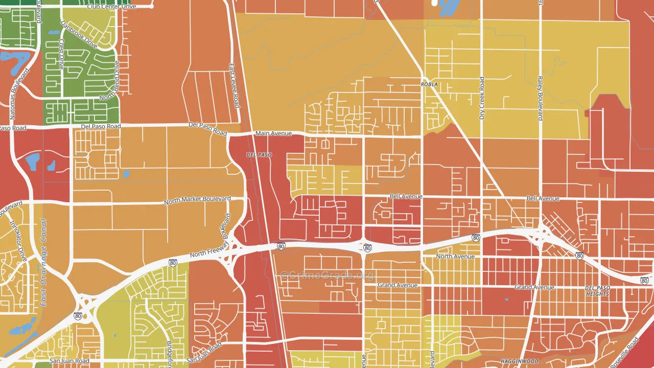 Glenwood Meadows, Sacramento, CA Map of Robbery Rates