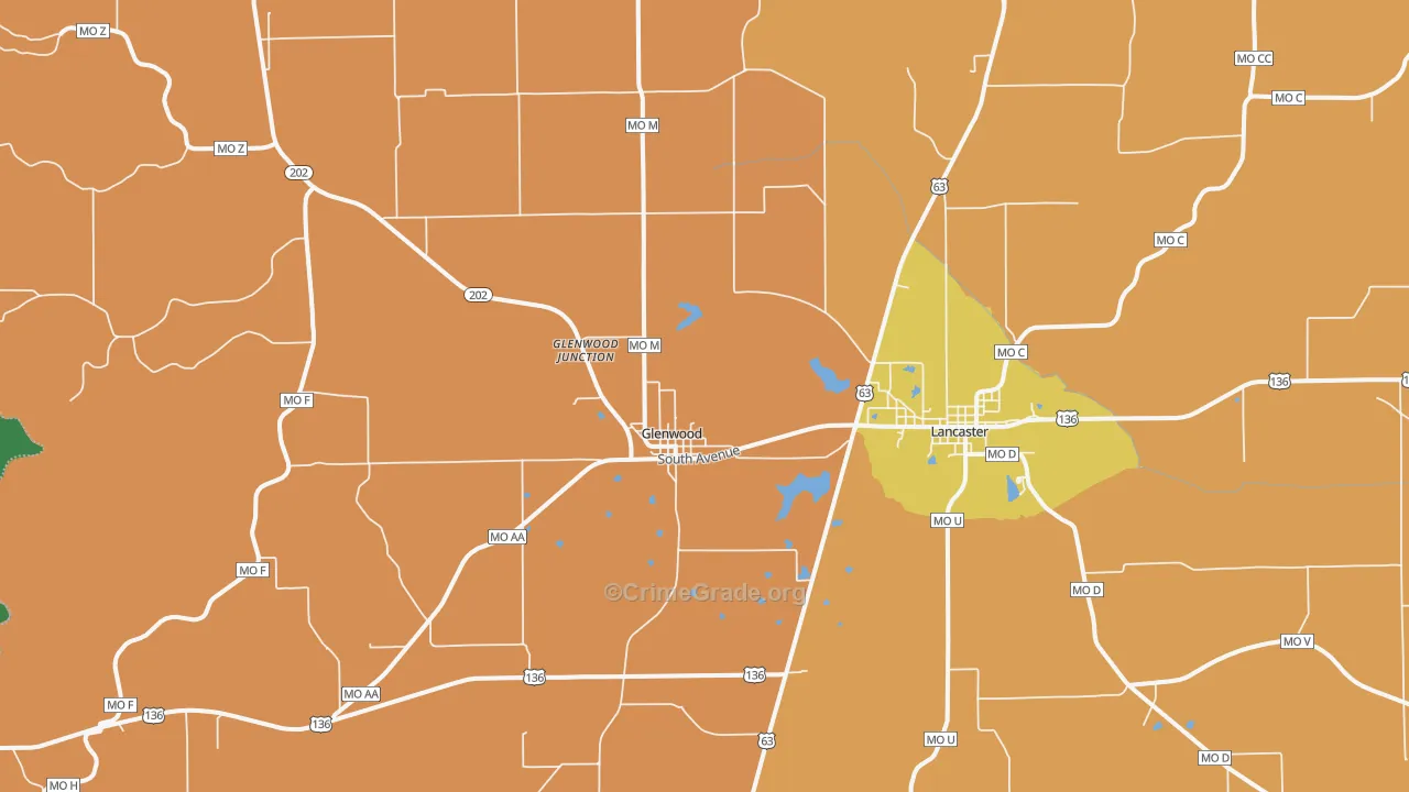 Glenwood, MO Map of Robbery Rates