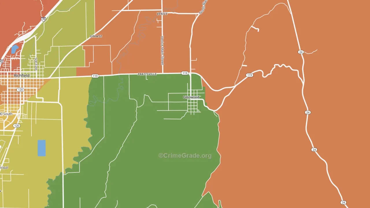 Glenwood, UT Map of Robbery Rates