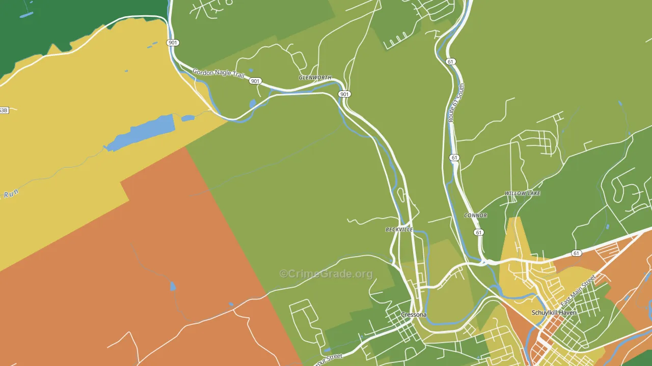 Glenworth, PA Map of Robbery Rates