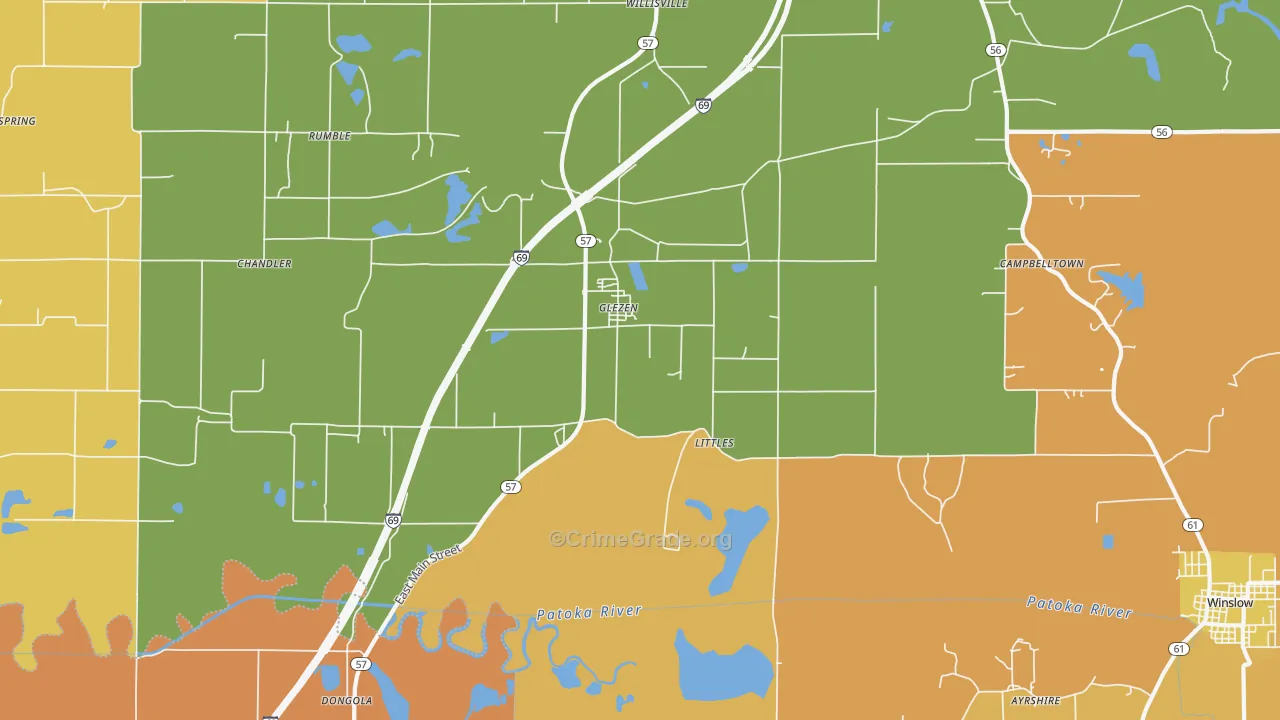 Glezen, IN Map of Robbery Rates
