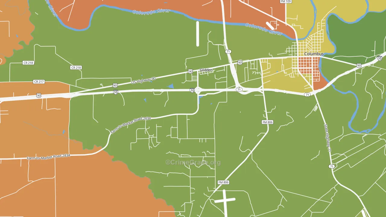 Glidden, TX Map of Robbery Rates