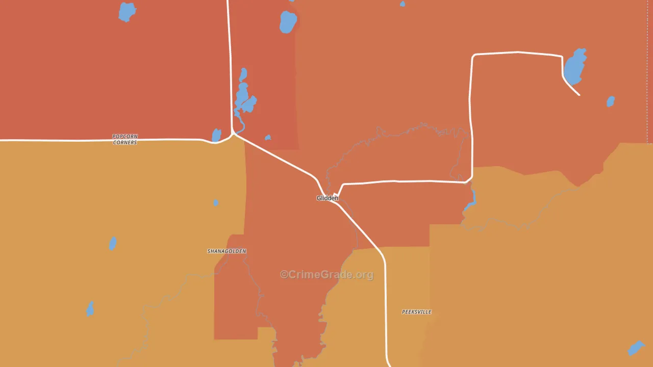 Glidden, WI Map of Robbery Rates