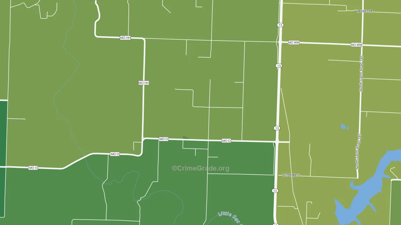 Glidewell, MO Map of Robbery Rates