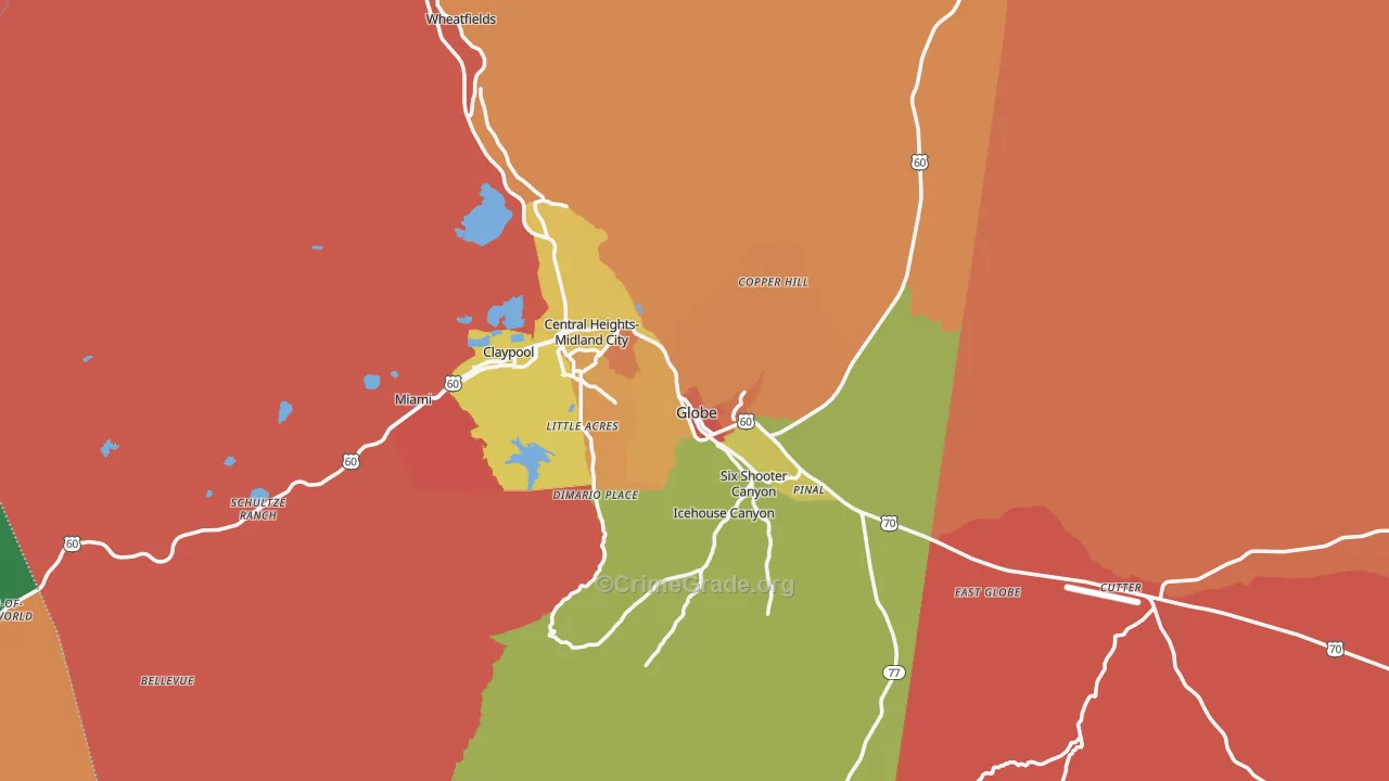 Globe, AZ Map of Robbery Rates