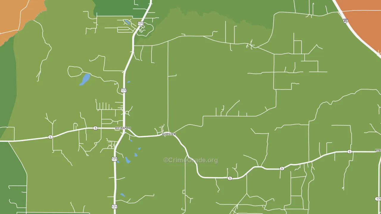 Gloster, LA Map of Robbery Rates