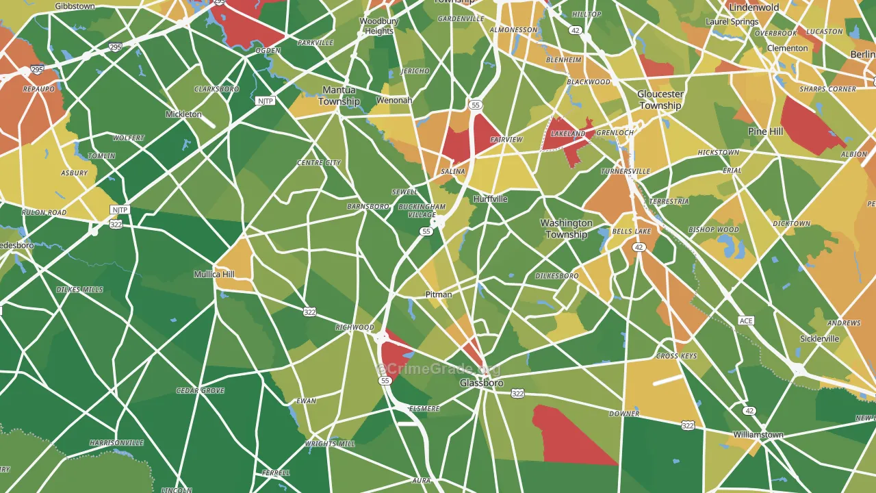 Gloucester County, NJ Map of Robbery Rates