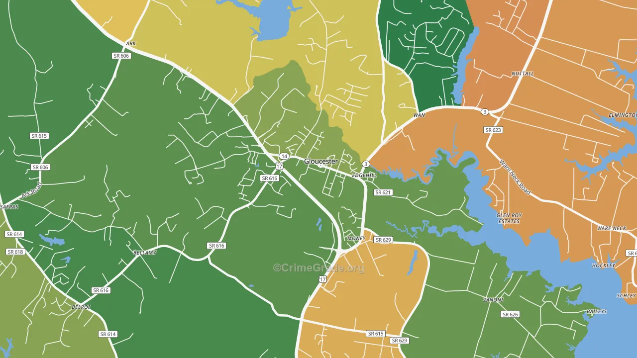 Gloucester Courthouse, VA Map of Robbery Rates