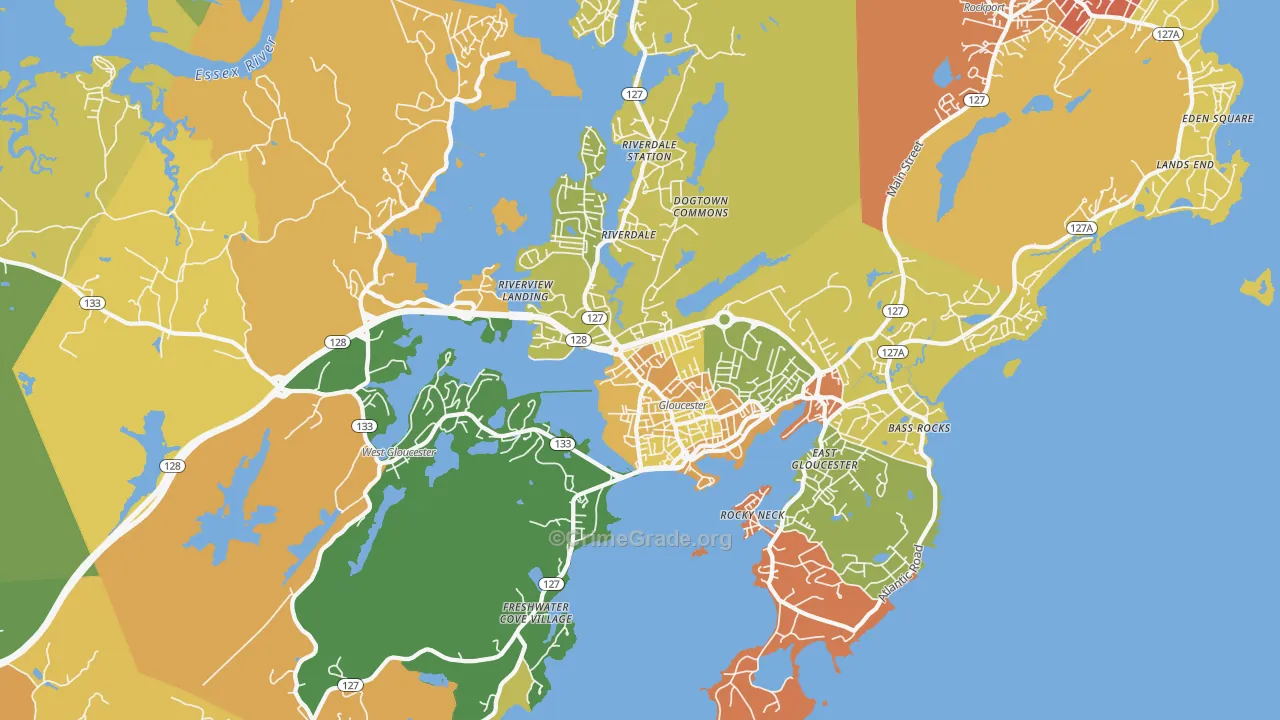 Gloucester, MA Map of Robbery Rates