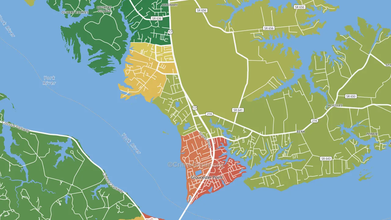 Gloucester Point, VA Map of Robbery Rates