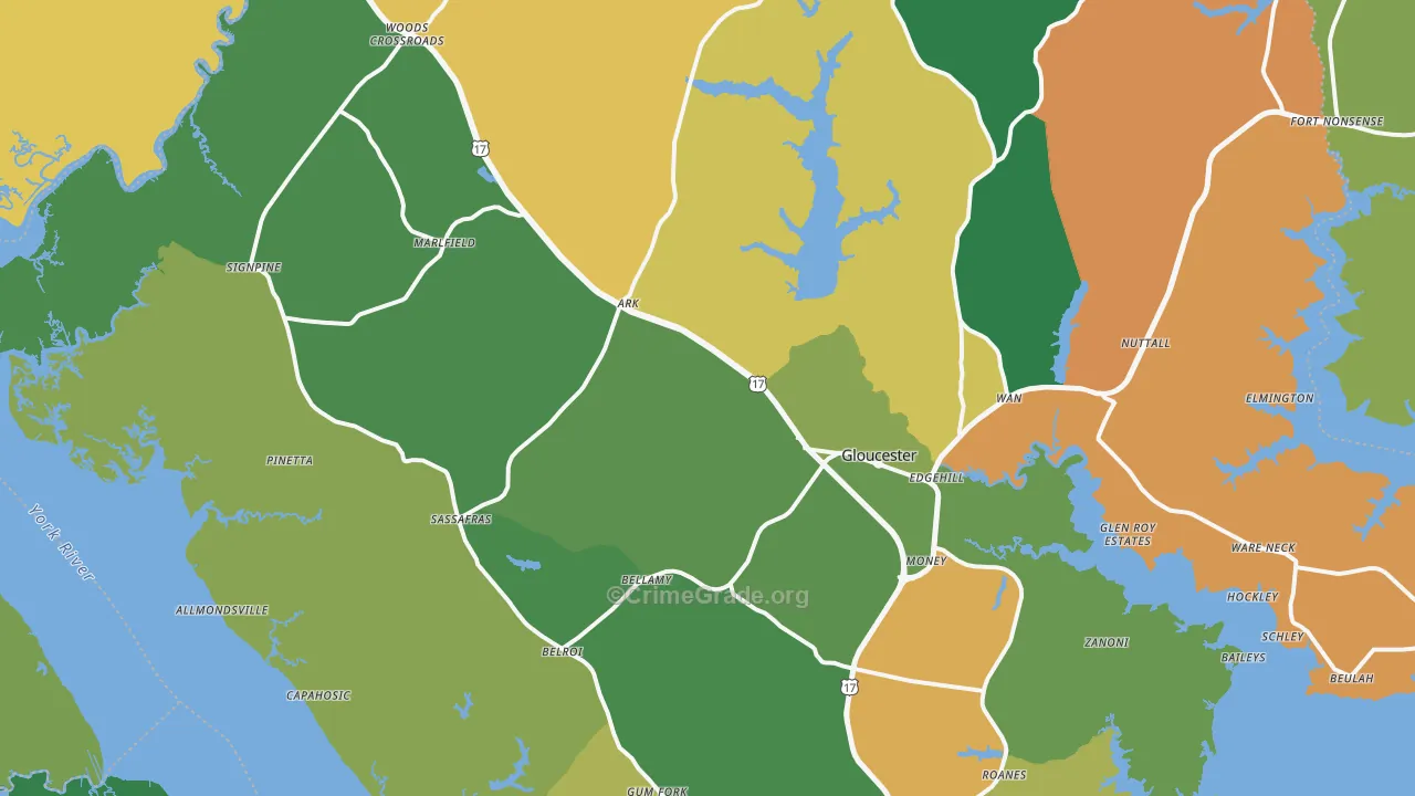 Gloucester, VA Map of Robbery Rates