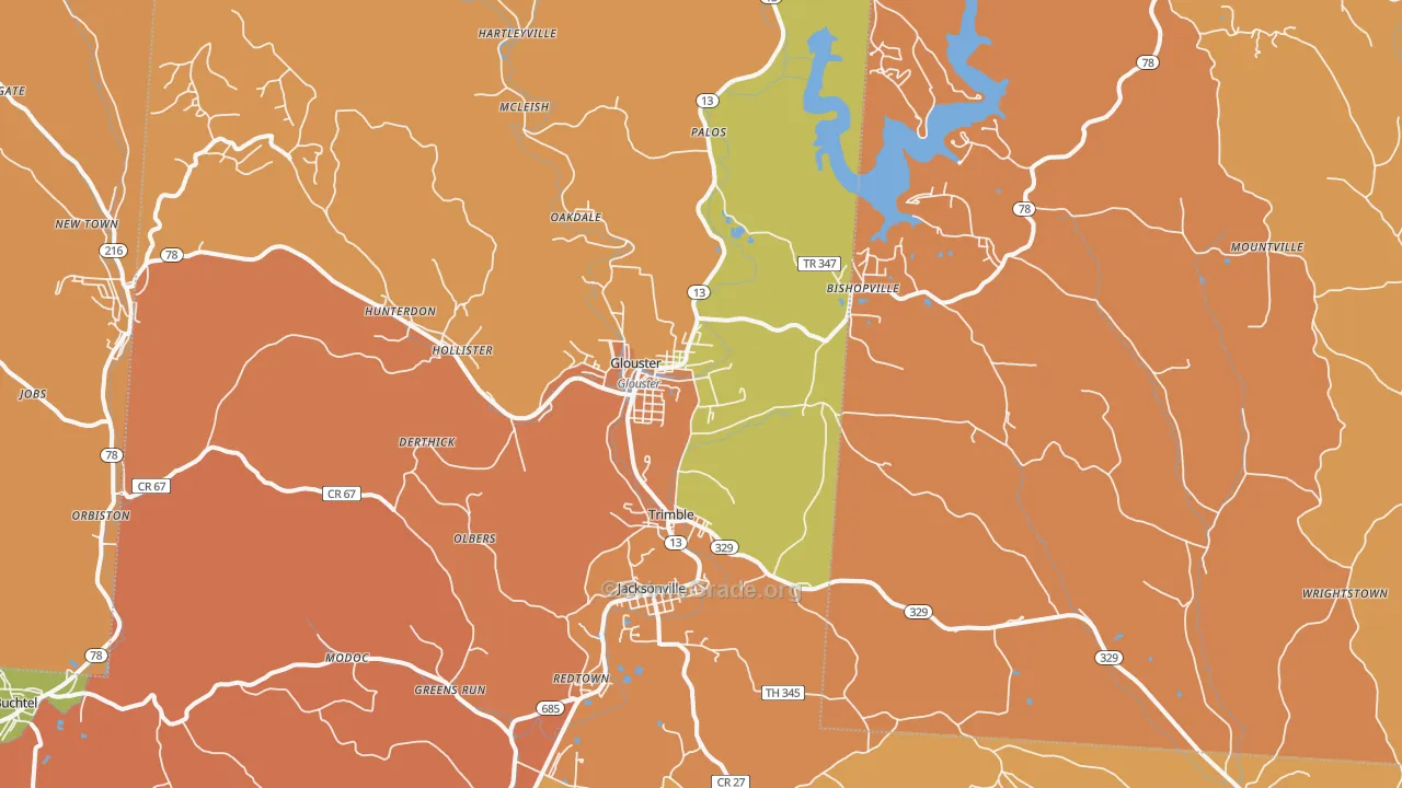 Glouster, OH Map of Robbery Rates